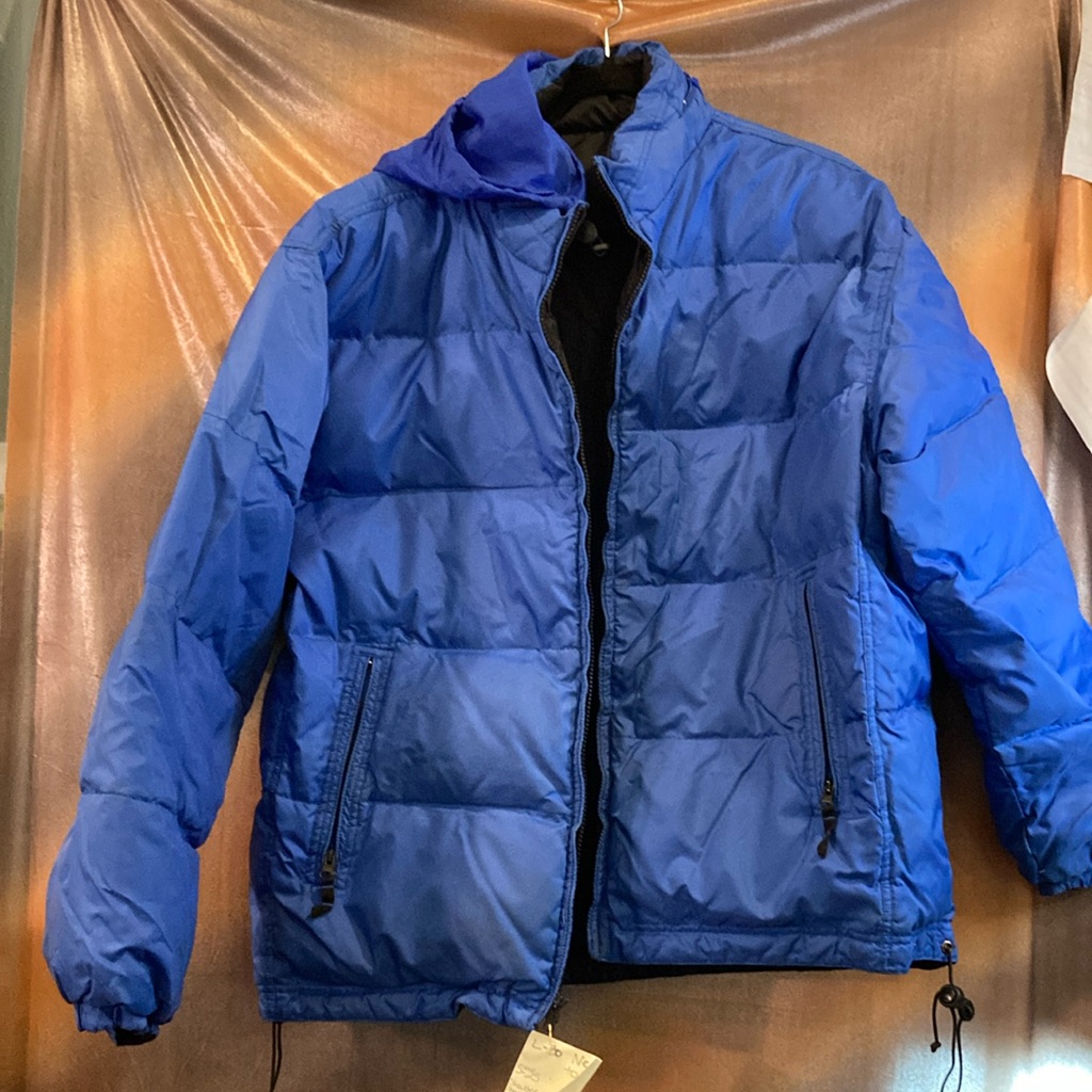 Men's Blue Puffer Jacket. Glaciers Edge Down Reversible Jacket Xl Bag B50